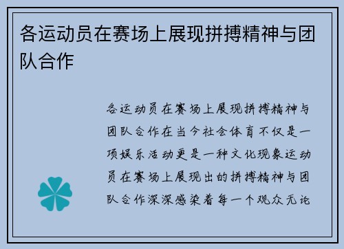 各运动员在赛场上展现拼搏精神与团队合作